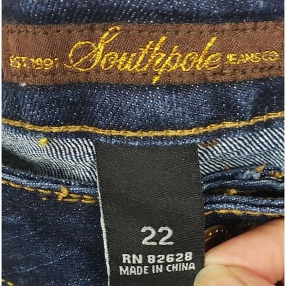 South Pole Capri Jean Pants 22 Denim Bermuda Shorts Gold Trim Cuffed Y2K Hip Hop - Picture 3 of 6